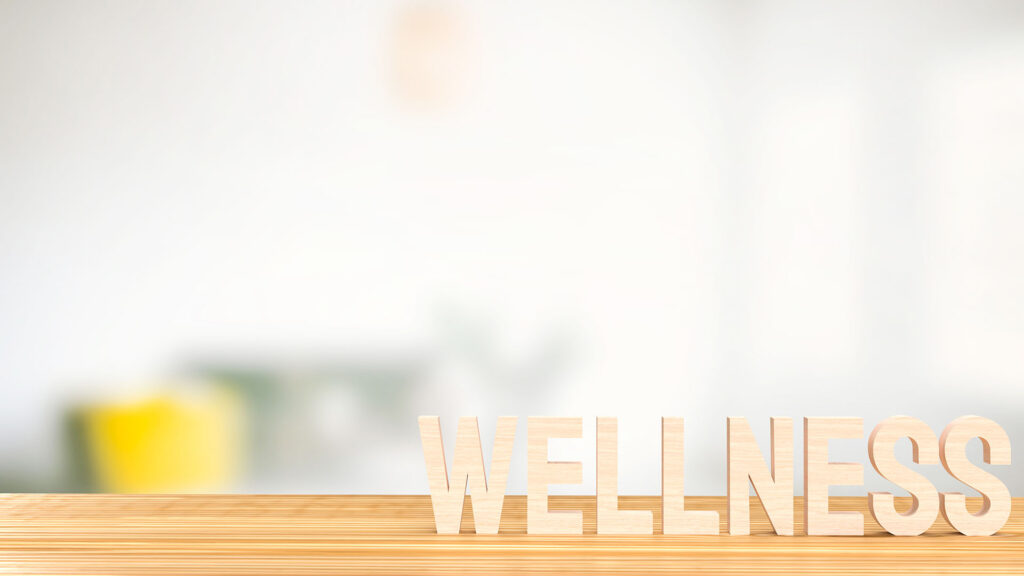 the wellness wood on table for health concept 3d rendering